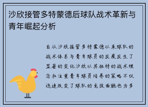 沙欣接管多特蒙德后球队战术革新与青年崛起分析